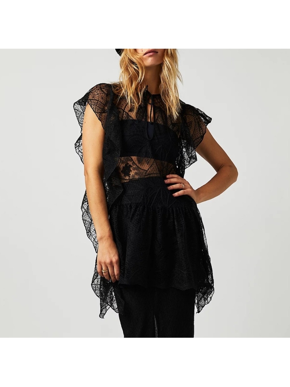 Anna Sui Floral Lace Black Tunic New P/S Free People